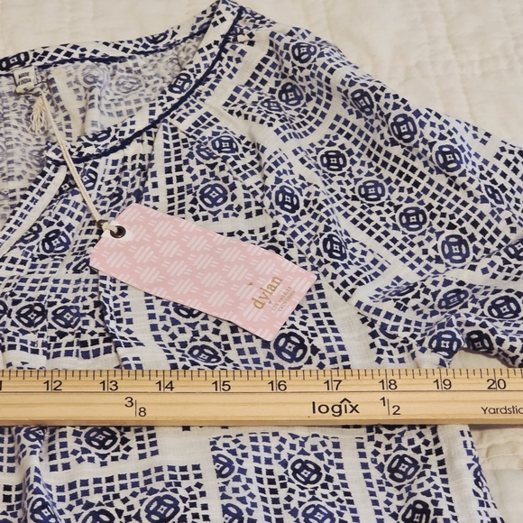 NWT Dylan Mosaic Blouse Embroidered Border Indigo Peasant Size Small - Picture 11 of 14